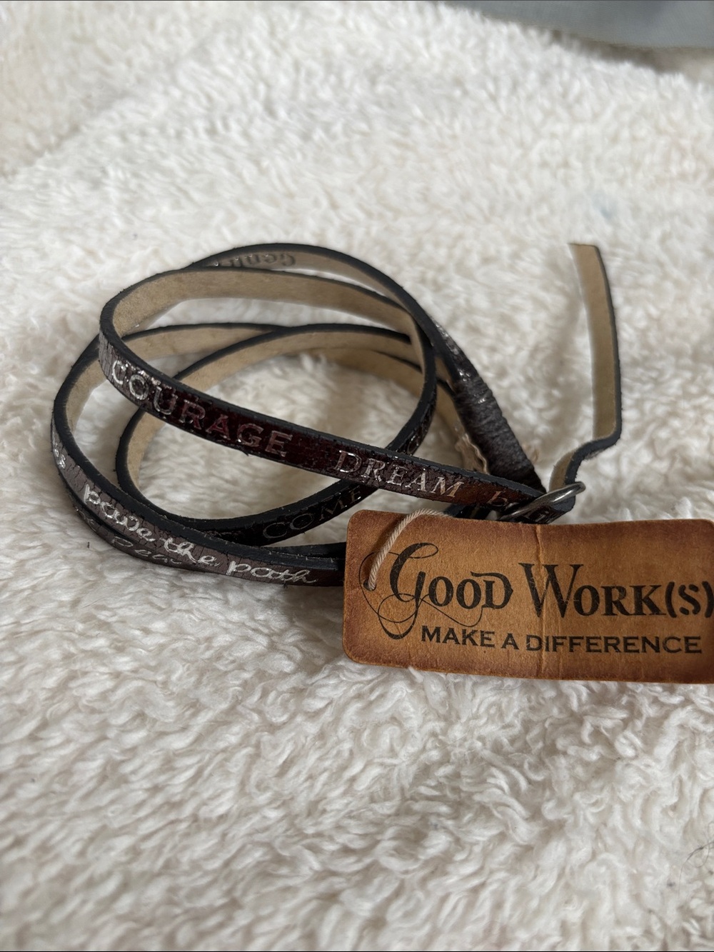 Good Works Brown Inspirational Wrap Bracelet - 'Courage, Dream'